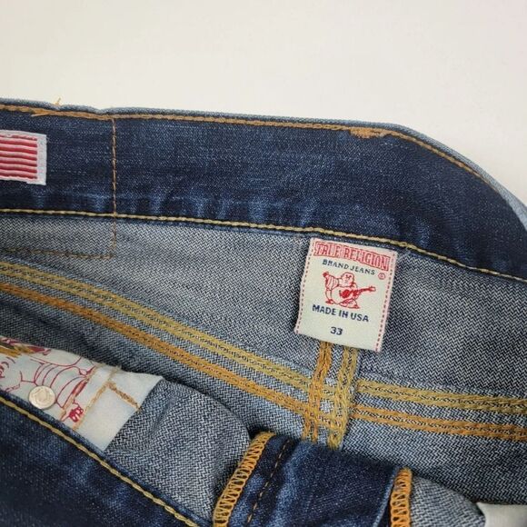 True Religion Wash Blue Jean Shorts Sz 33 Section Ricky QT Jeans Distressed USA - Picture 6 of 10